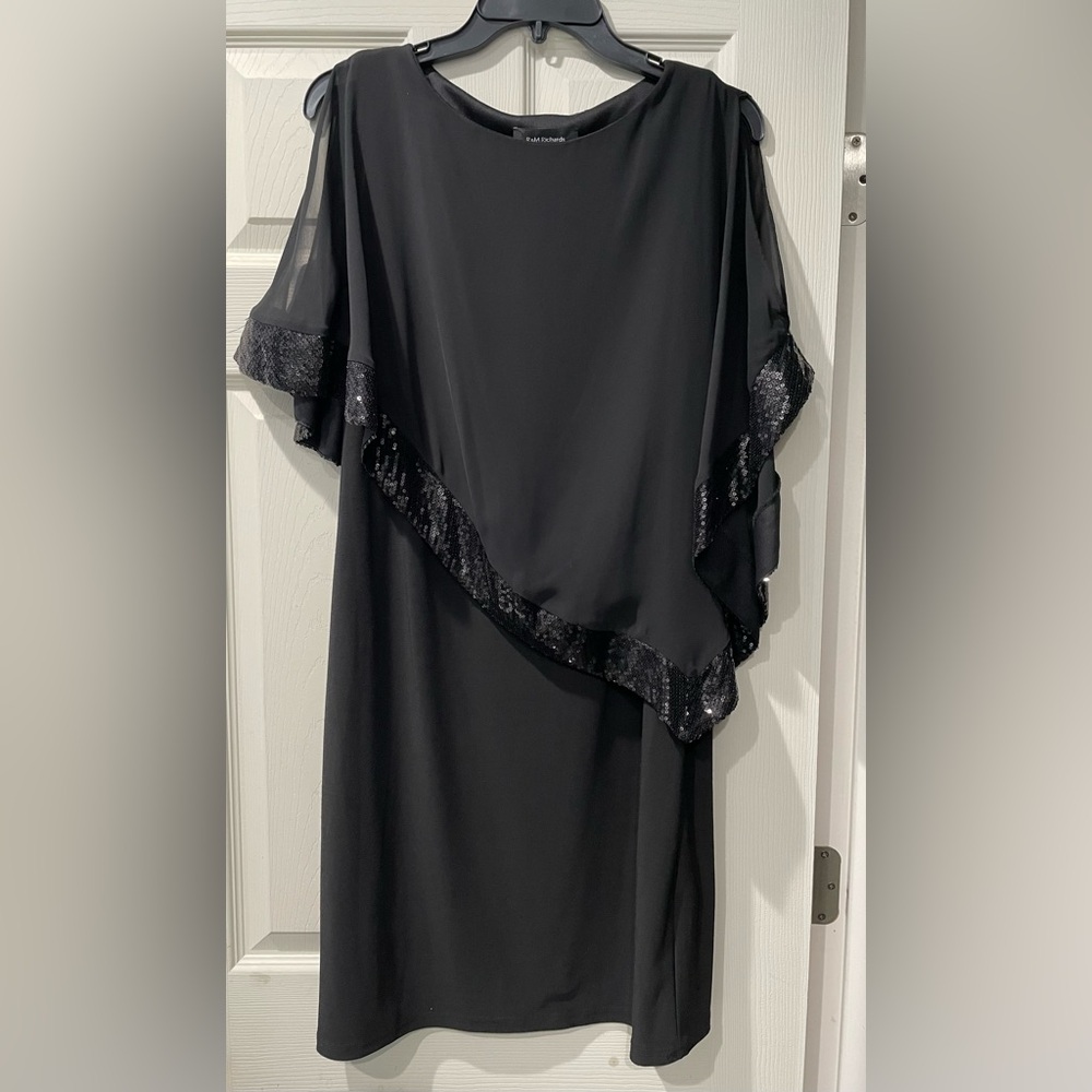 R&M Richards Black Formal Asymmetrical Dress with Sequin Trim